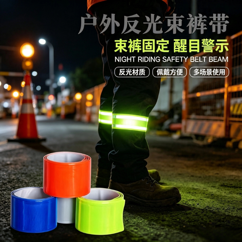 高亮反光束裤带自行车夜骑束腿绑带 户外夜跑骑行安全警示束脚条