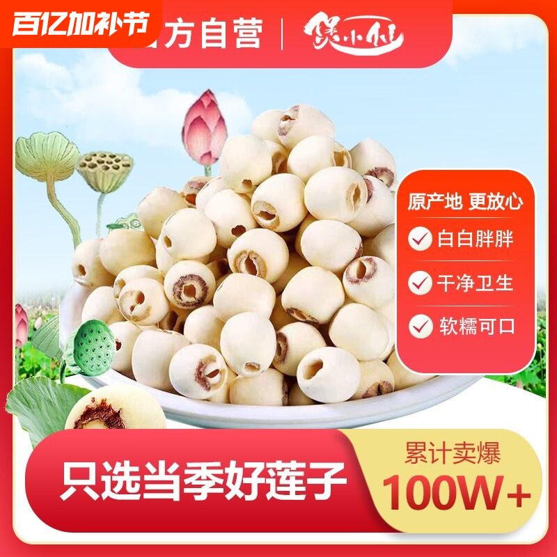 湘潭大粒带芯白莲子干货500g特产新货湘莲子带心磨皮莲子有芯无硫