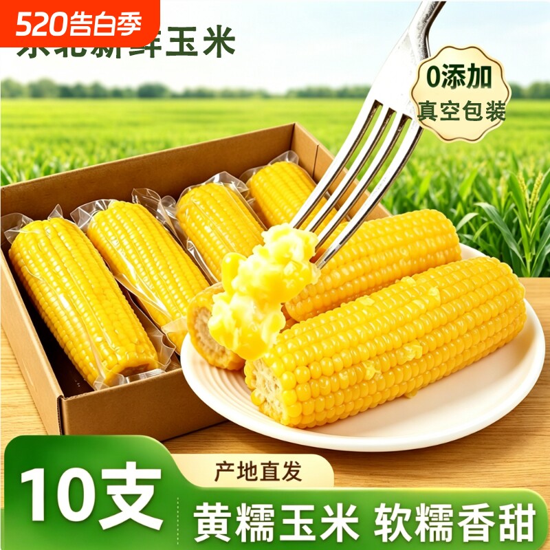新鲜正宗东北黄糯玉米真空袋装甜糯玉米棒早餐宿舍加热即食粘苞米