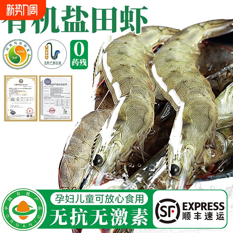 真有机无抗盐田大虾白虾活冻虾礼盒装宝宝辅食新鲜冷冻2斤装水产