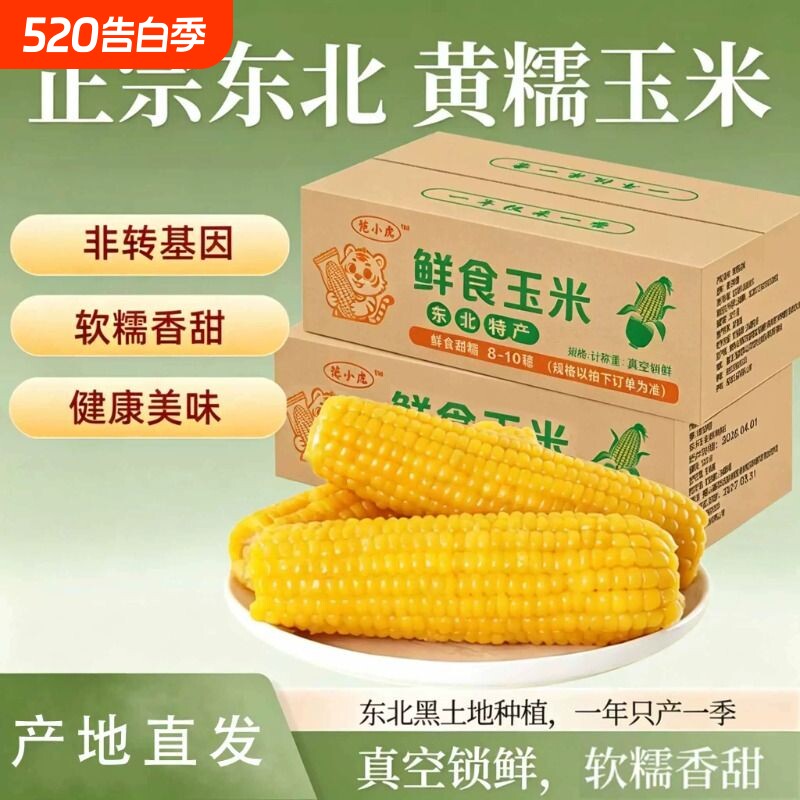 10根黄糯拉丝甜粘玉米新鲜真空包装低脂代餐加热即食非东北玉米棒