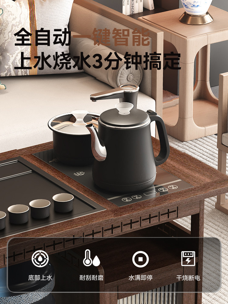 竹制大黑金咖啡桌边桌可移动推车茶桌可折叠餐桌巴士小客厅沙发边