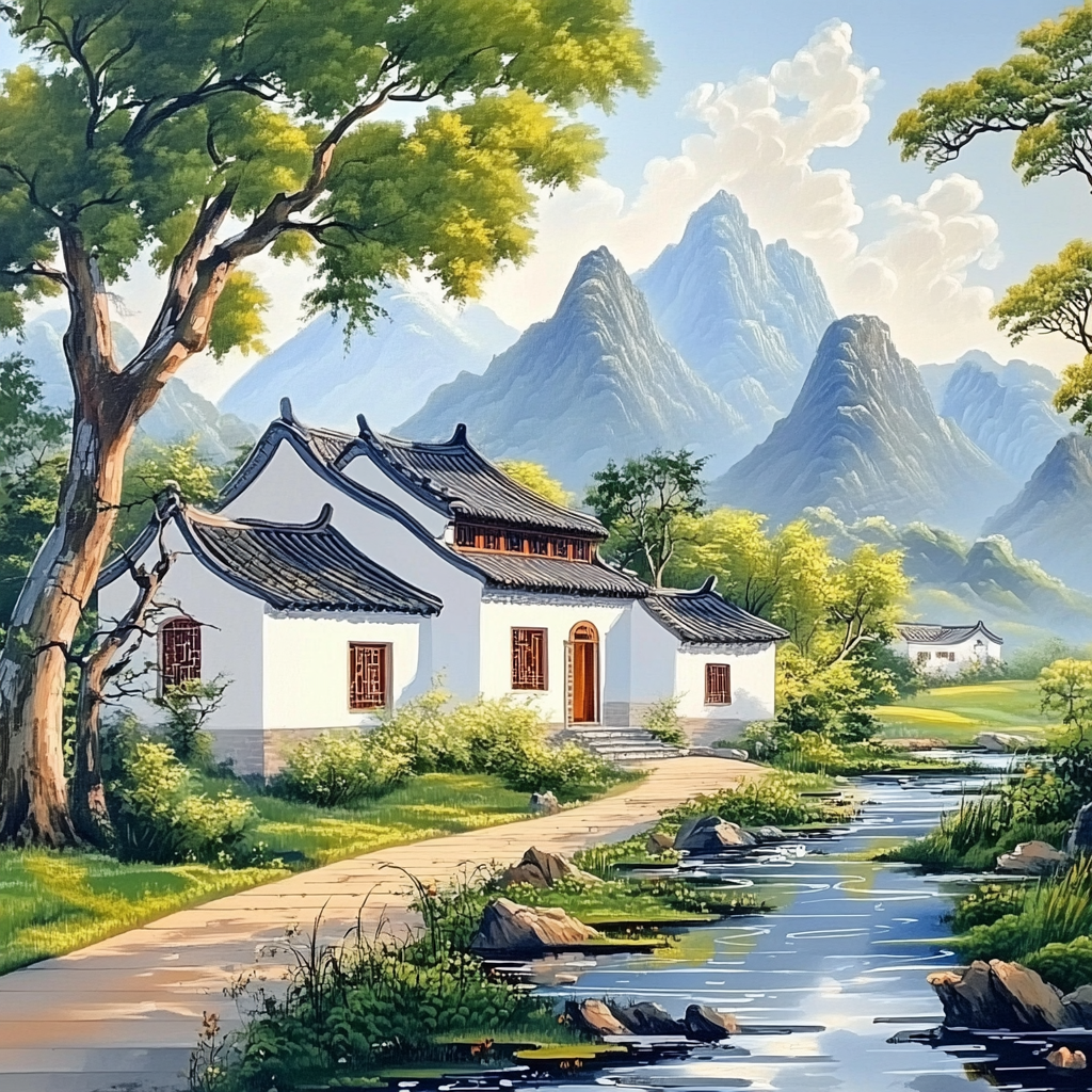 中国风美丽乡村风景照复古怀旧加厚海报墙贴画家用店铺贴墙装饰画