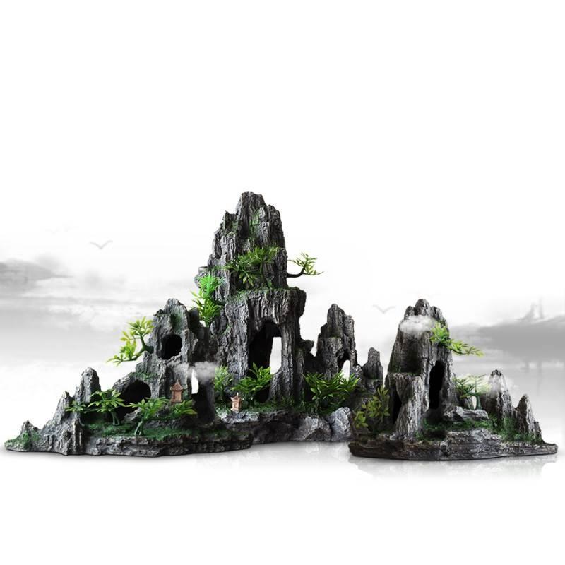 速发玻璃鱼缸造景假山流水套餐装饰品水草石头小摆件小型水族布景