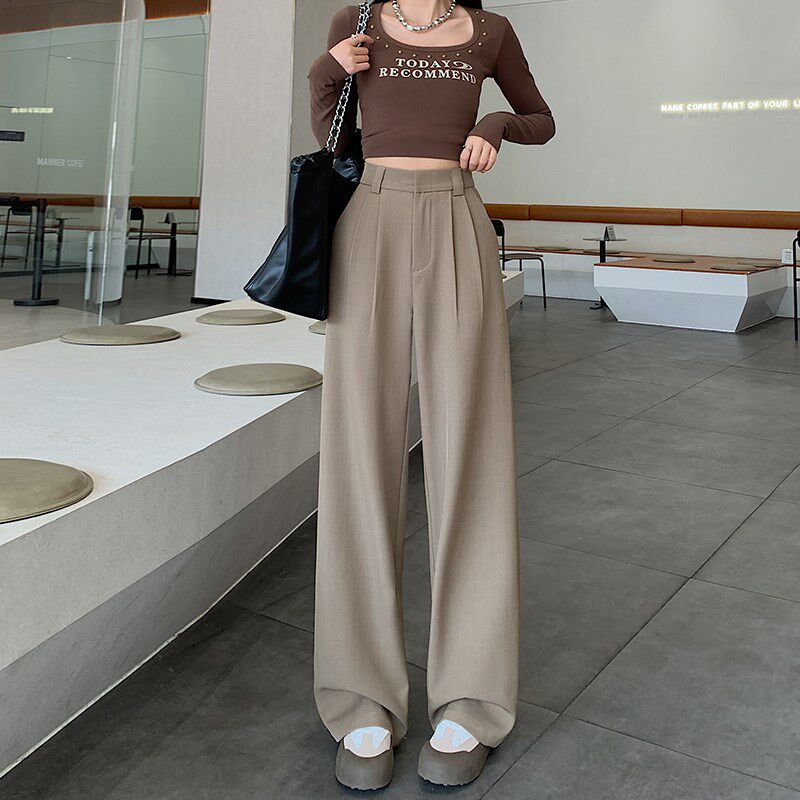 速发灰色阔腿裤高级感垂感2024新款春秋窄版高腰垂坠感休闲西裤