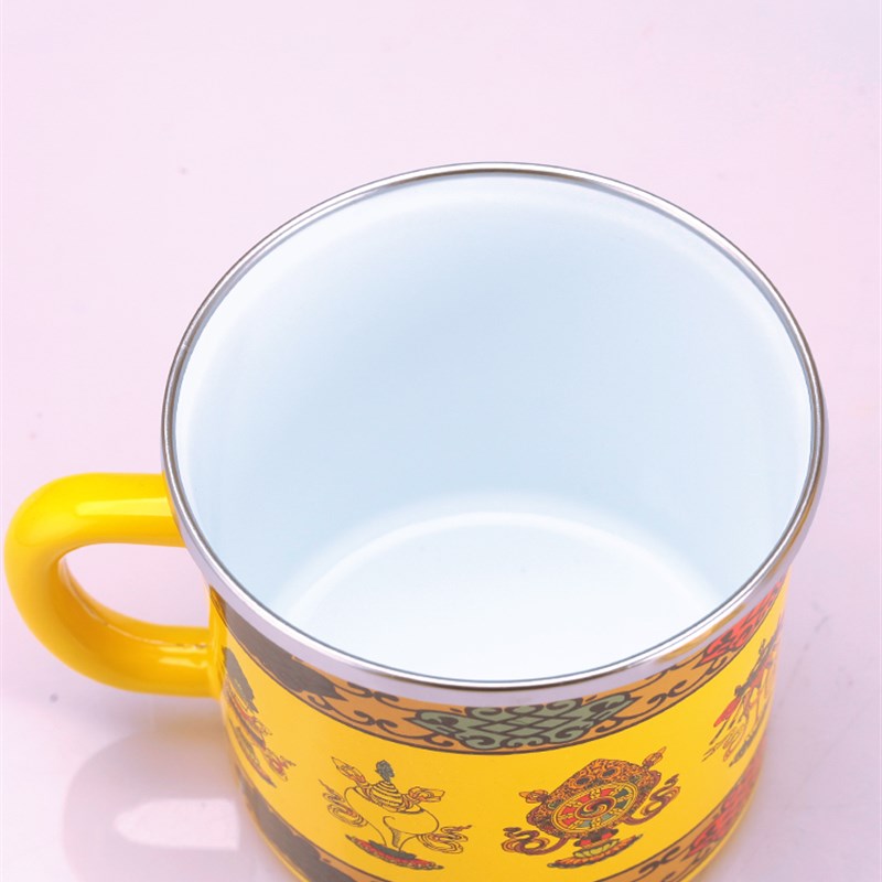 速发西藏族敬吉祥八宝茶杯茶壶八水黄色白色餐具酥油茶具民式特色