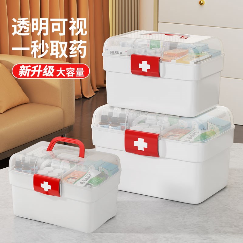 速发药箱收备盒家庭装大号大容量常用家纳急救手提透明医药箱