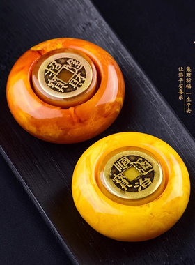 速发仿蜜蜡赚钱手把油可转动集财进宝鸡件黄原石琥珀转转文玩摆件