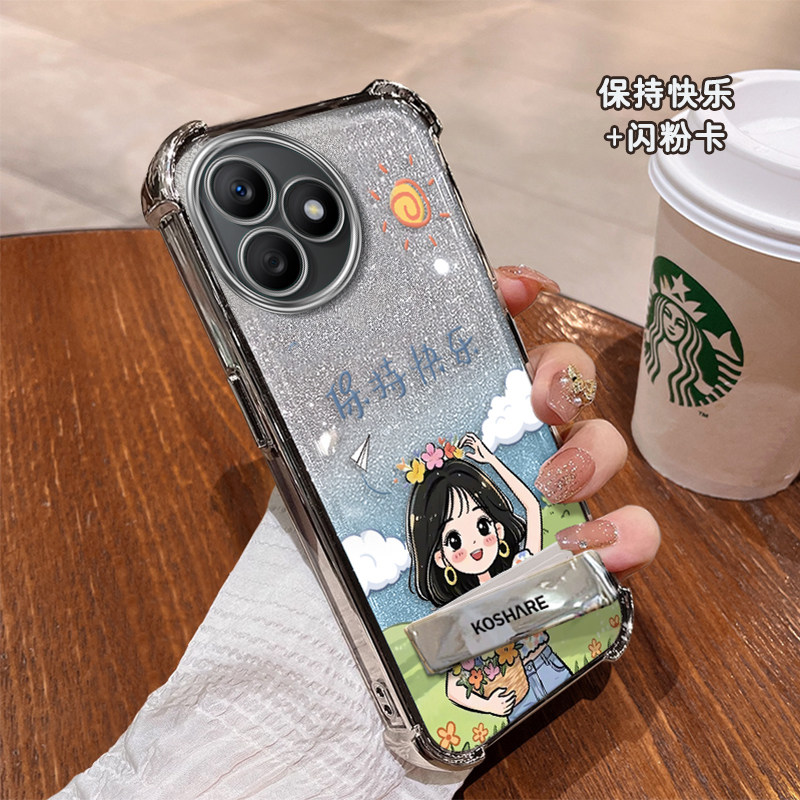 快乐女孩适用荣耀X50i+手机壳X60GT高级感女X70Pro网红爆款x40创意支架闪粉卡honor全包透明x30电镀四角防摔,3C数码配件,手机保护套/壳,淘宝优惠券,粉丝福利购,淘宝优惠卷