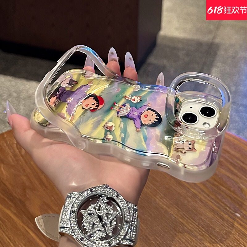 适用苹果16新款手机壳iPhone15小丸子14plus高级感小众13Promax创意支架12Pro少女心ip11全包防摔16e波浪壳