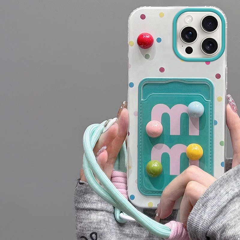 适用苹果15ProMax手机壳iphone14plus新款趣味波点M豆ip13趣味12pro卡通小众11带挂绳8/7/6卡包xs专用x保护套,3C数码配件,手机保护套/壳,淘宝优惠券,粉丝福利购,淘宝优惠卷