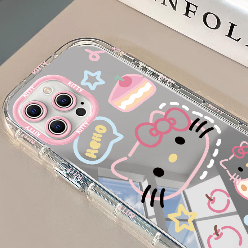 适用苹 果15手机保护壳新款14promax高级感ip13矽胶12mini镜面可爱KT猫11honexr防摔女8Plus7透明hellokitty