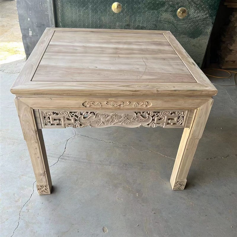 中式全实木餐桌八仙桌北方老榆木正方形四方桌农村吃饭桌子白茬