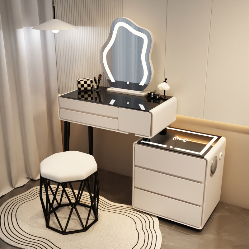 卧室侘寂奶油风实木梳妆台斗柜一体现代简约高级小户型化妆桌书桌