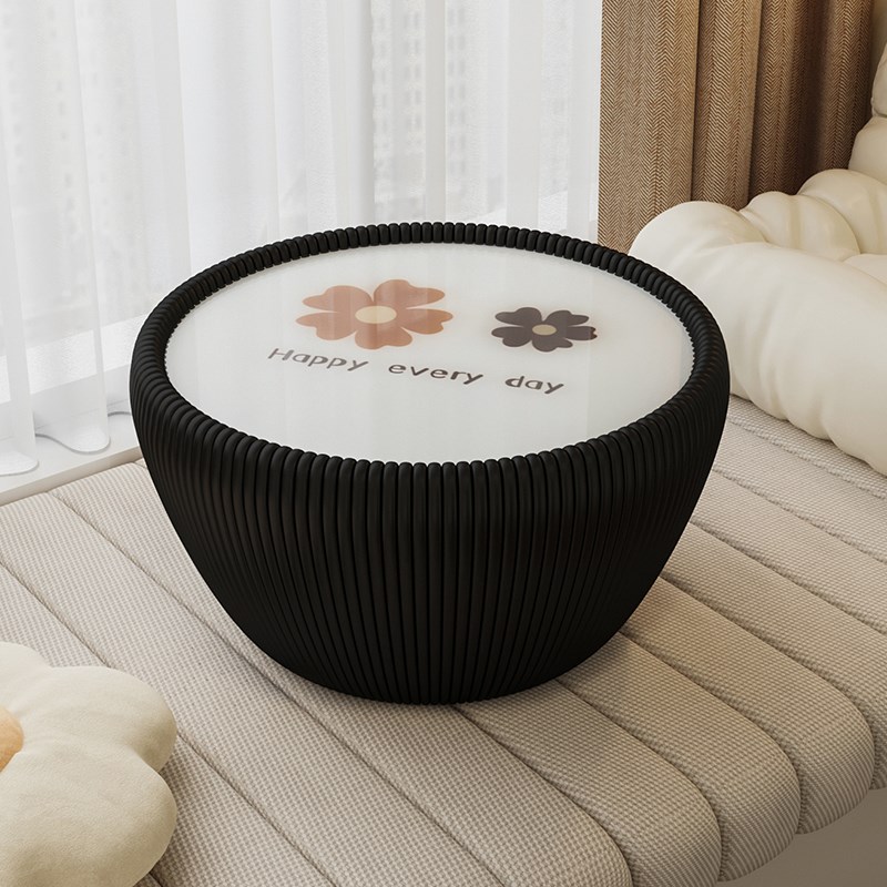 奶油风飘窗茶几卧室阳台圆形玻璃小桌子榻榻米桌茶桌矮桌简约炕几