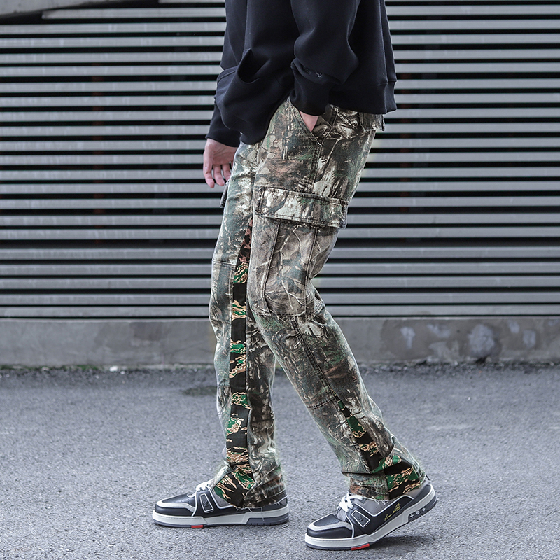 Camouflage Leopard Print Color Block Mens Cargo Pants Retro