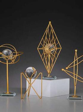 几何摆件送数学老师北欧轻奢铁艺金属摆件电镀家居几何水晶球铁艺