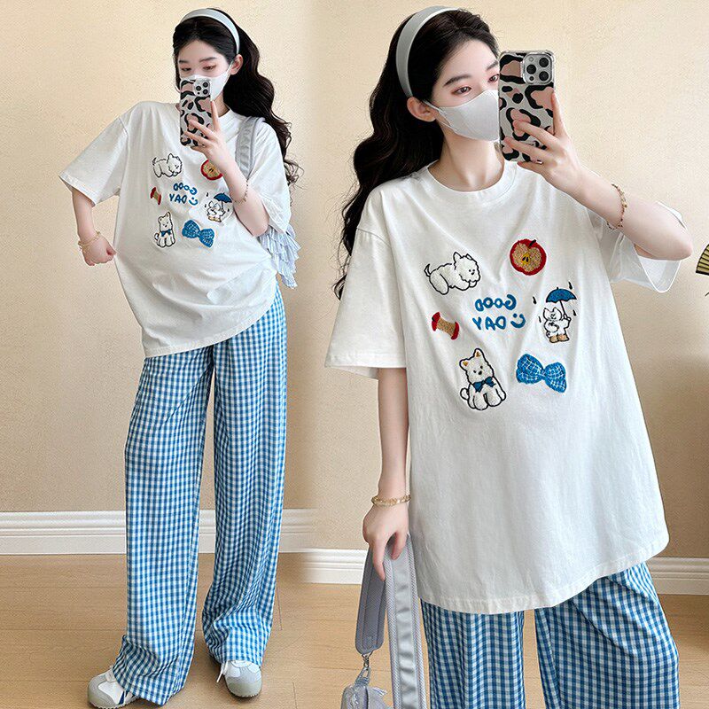 好货孕妇时尚套装夏季新款孕妇装薄款休闲运动T恤裤子外穿孕期两