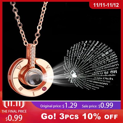 Letter Necklace 100 Languages I Love You Projection Pendant