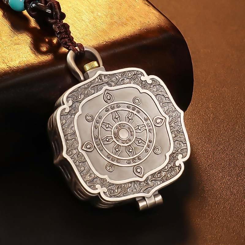 纯银西藏式八吉祥法轮宝轮嘎乌盒吊坠装藏楞严咒挂件平安男女款