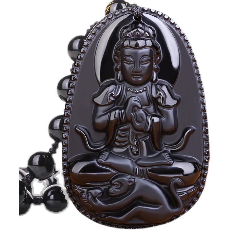 大日如来吊坠猴年属猴天然黑曜石男女十二生肖本命佛项坠水晶项链