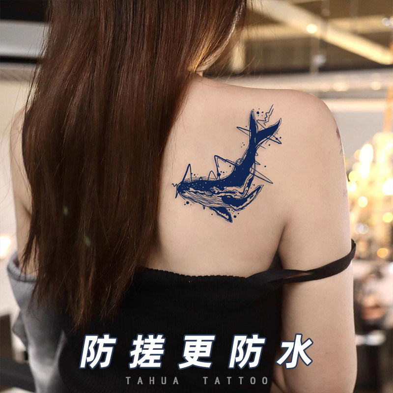极速她画落尘鲸鱼纹身手臂大腿贴身体草本纹身贴 小清新 防水不反