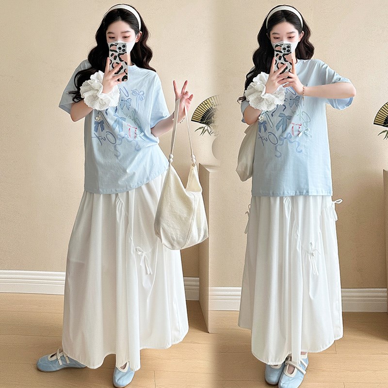 好货孕妇时尚套装韩版设计感孕妇装洋气T恤孕期半身裙休闲两件套