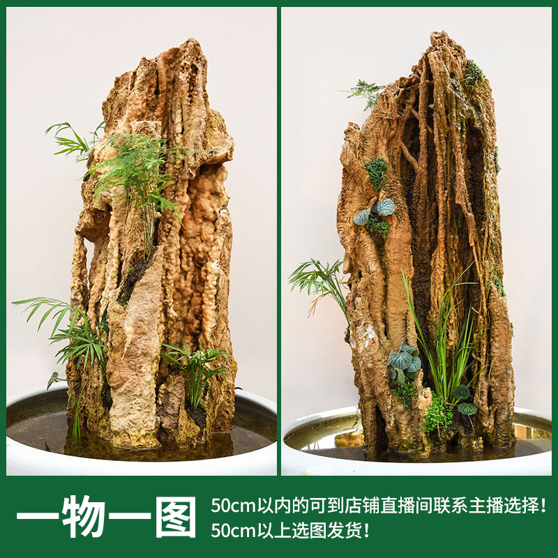 天然芦管石钟乳石吸水石原石上水石假山大型盆景摆件植物化石直播
