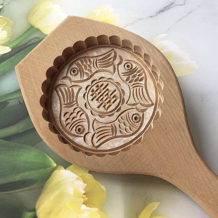 木质大号加深福字广式月饼模型印具糍粑糕点饼印家用火烧喜饼模具