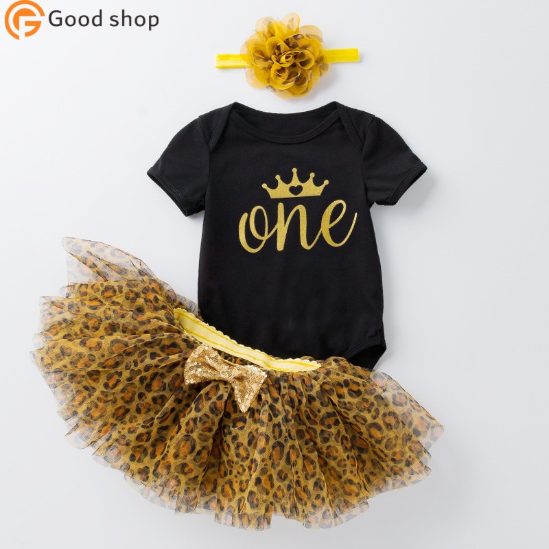 Baby Girl 1st Birthday 3pcs Outfits+ Headband Romper Skirt