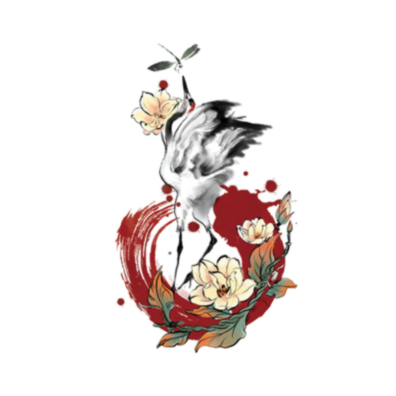 极速她画 仙鹤国风彩色纹身贴遮疤后背手臂花臂大腿贴纸 可保持1-
