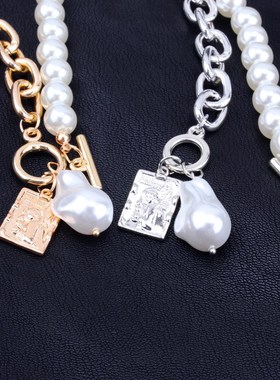 KMVEXO Fashion 2 Layers Pearls Geometric Pendants Necklaces