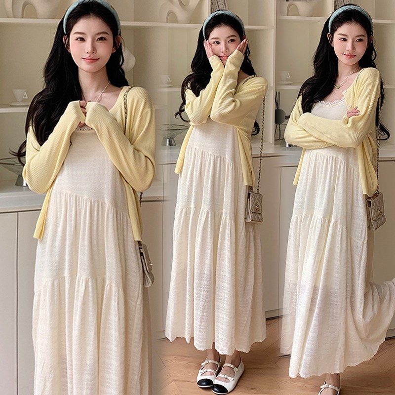 好货孕妇夏装连衣裙套装时尚甜美淑女孕妇装中长款吊带裙可爱气质