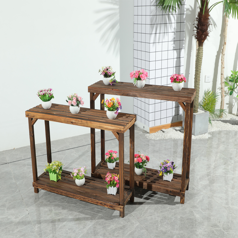 两层实木防腐落地式花架子阳台木质置物架户外台阶梯式多层花盆架