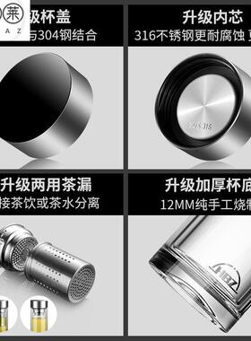 极速HBZ新款商务双层隔热玻璃杯定制 创意泡茶杯高硼硅耐热水杯子