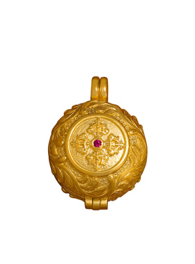 s925纯银嘎乌盒吊坠文殊嗡字小圆嘎乌盒吊坠可打开装物件小号项坠