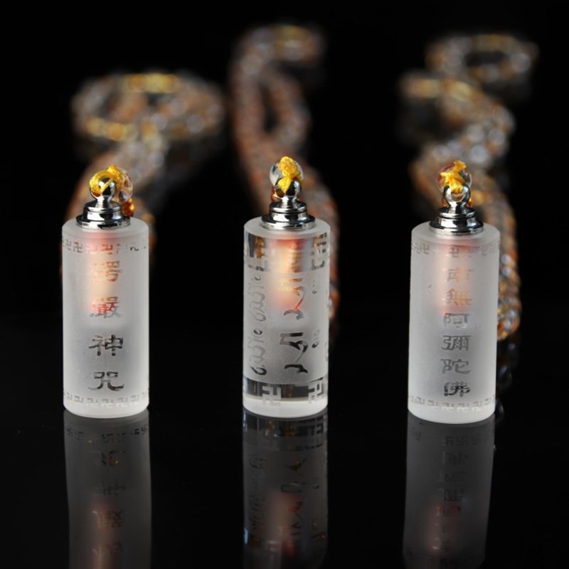 楞严咒复古白水晶吊坠 阿弥陀佛佛号六字真言男女通用琉璃项链