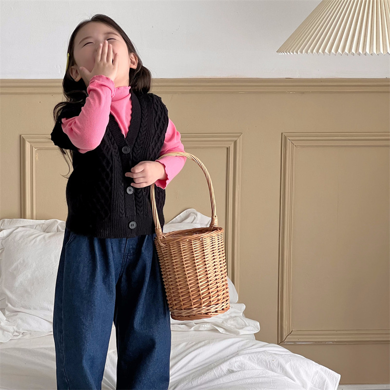 3008B  2022 Autumn New Girls Sweater Vest Vintage Cardigan