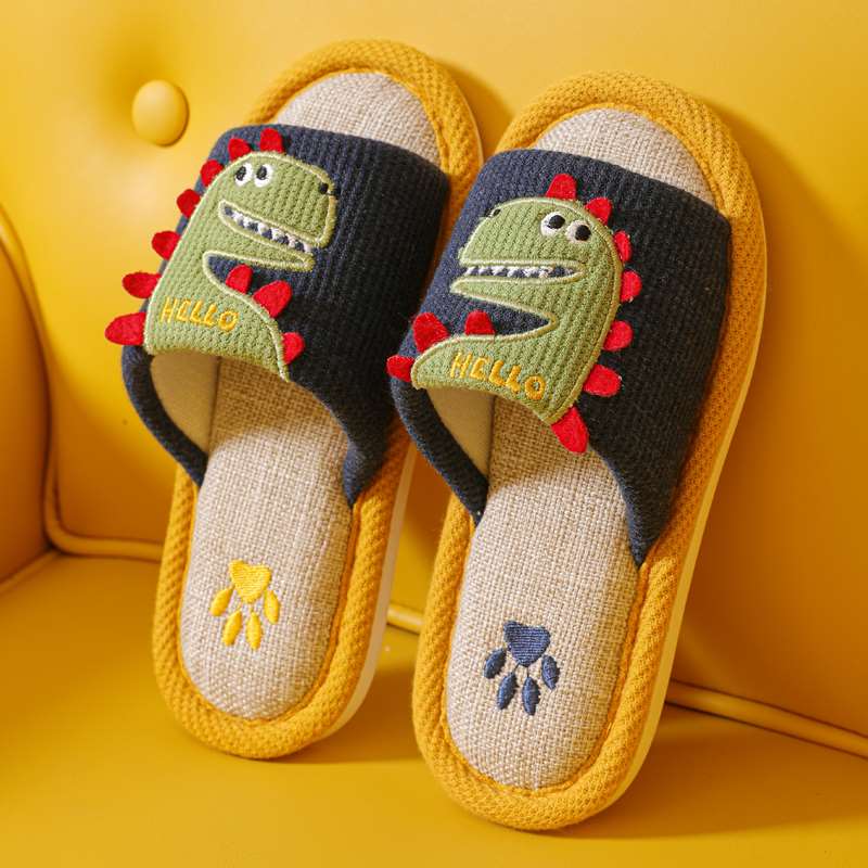 儿童亚麻拖鞋男童恐龙中大童春秋四季棉布软底防滑室内宝宝拖鞋夏