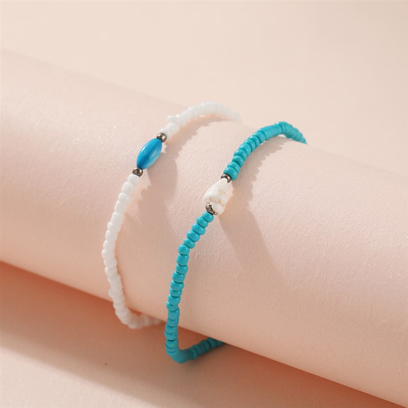 Conch rice Bead Blue White Anklet set 2 pieces脚链套装2件套