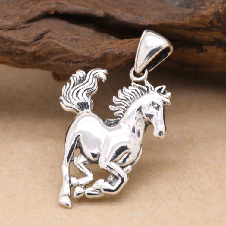925纯银饰品 复古泰银马到成功吊坠 本命年十二生肖马项坠 男女款