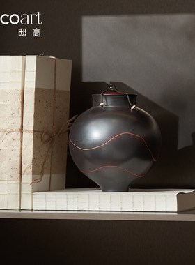 民宿氛围布置茶空间侘寂风软装置物架茶架边柜摆件V装饰画陶罐搭