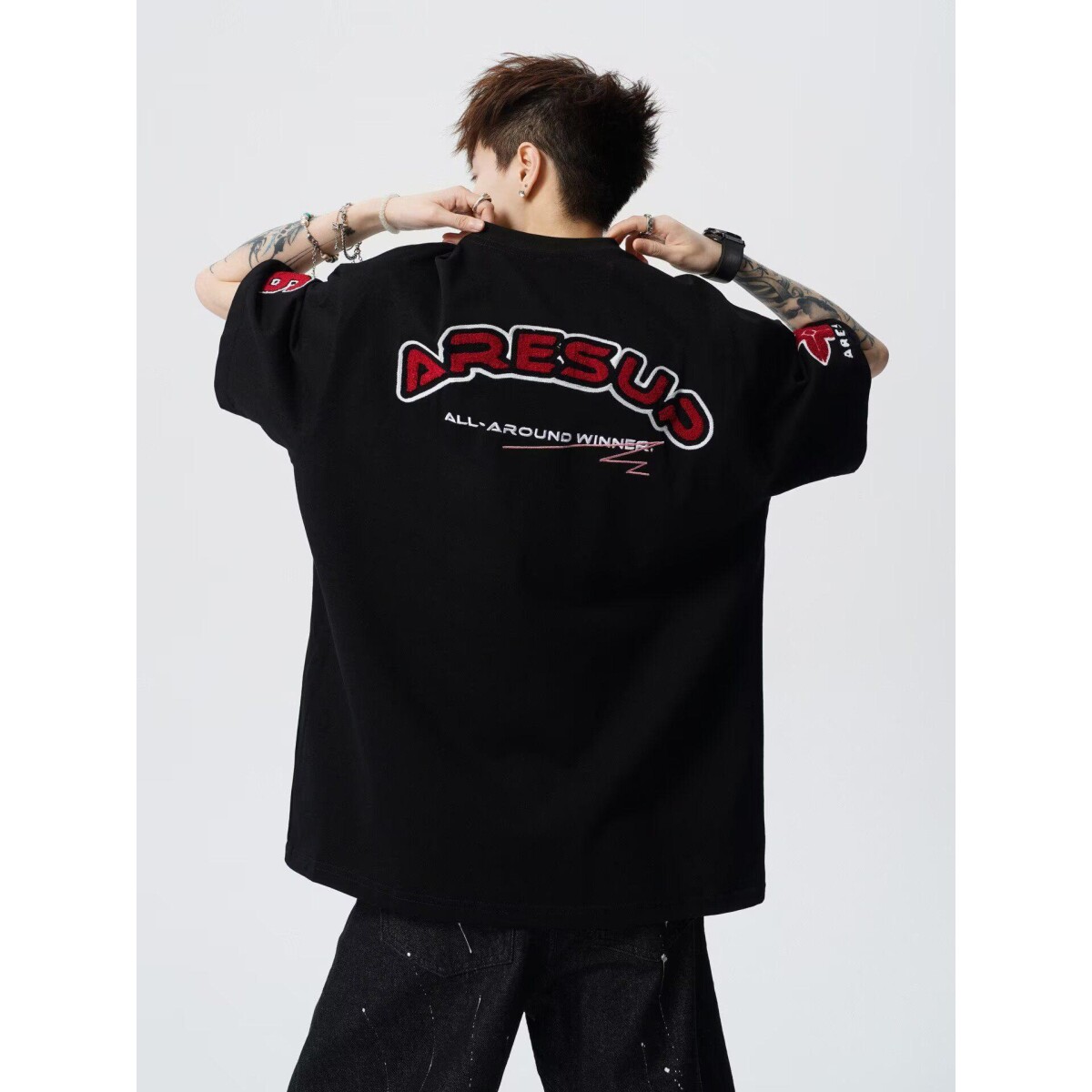 美式高街刺绣字母t恤男装2026新款国潮牌夏季宽松上衣情侣装短袖