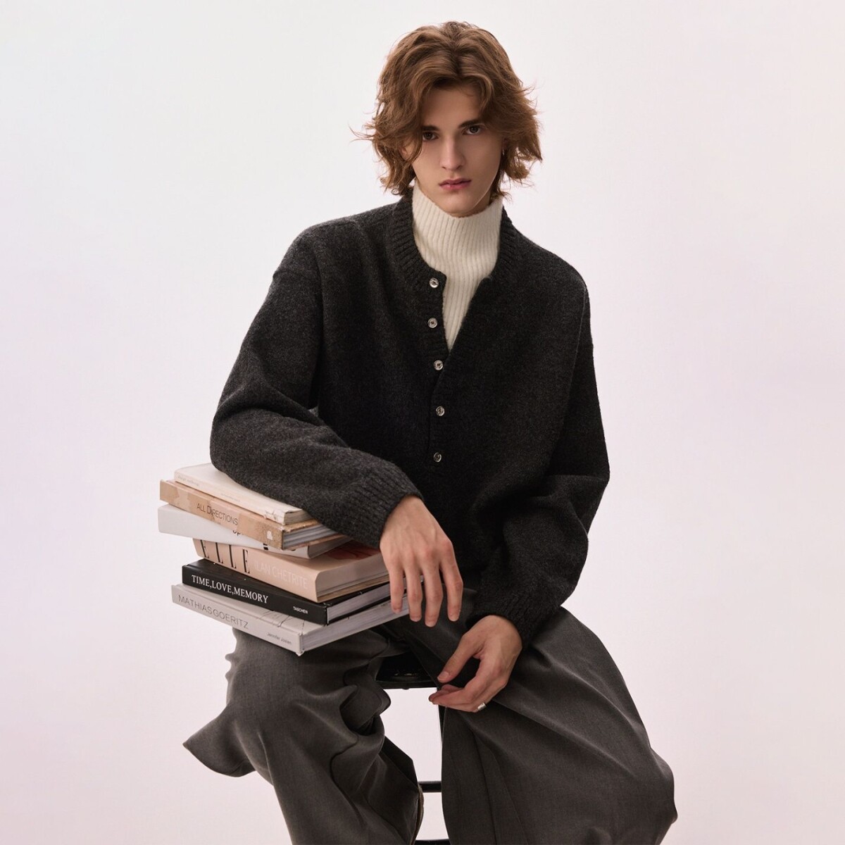 CHOR秋冬季老钱风男装重磅羊毛混纺高领男士假两件针织衫毛衣内搭