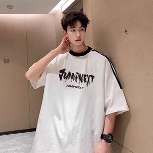 新款 男装 白色T恤女夏季 高街潮牌字母短袖 宽松小众设计感上衣 美式
