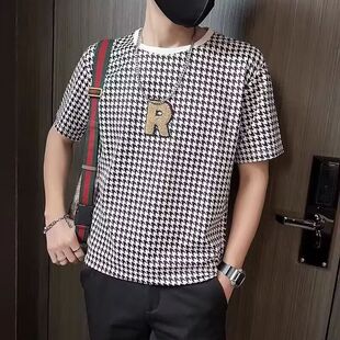 2022新款 潮牌ins修身 半袖 男士 男装 夏季 衫 网红小伙帅气上衣 t恤短袖