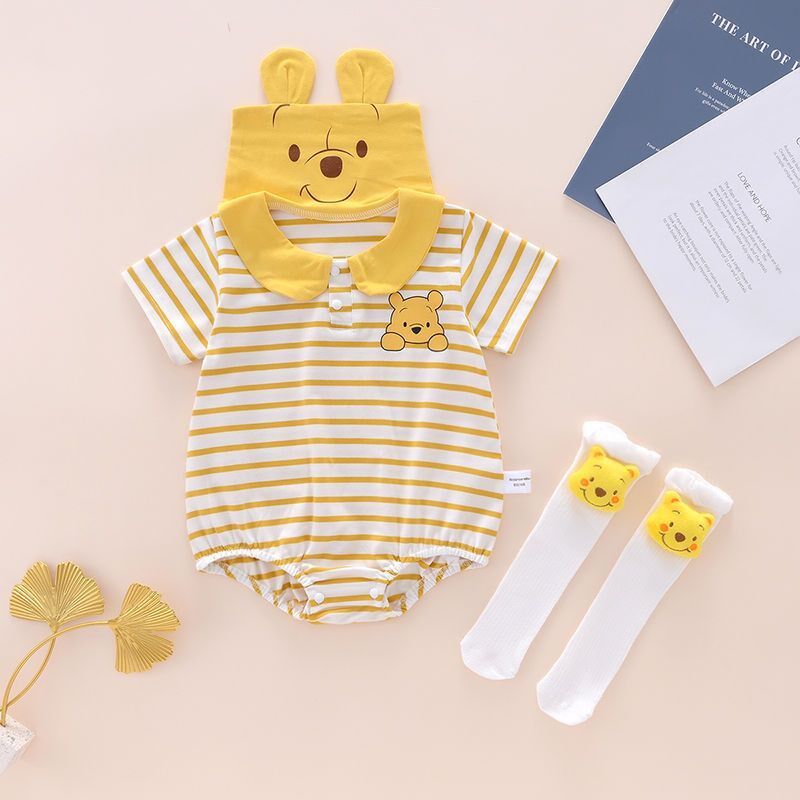 现货速发婴儿夏装维尼熊包屁衣三角哈衣套装夏季宝宝衣服时尚