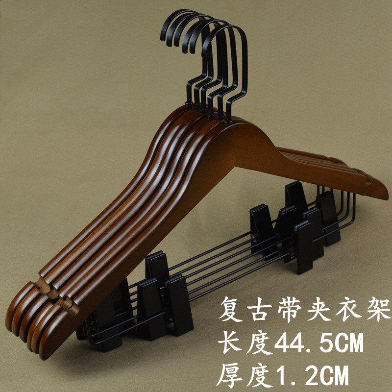 现货速发复古实木衣架成人衣撑裤架服装店木质衣架酒店防滑木头衣