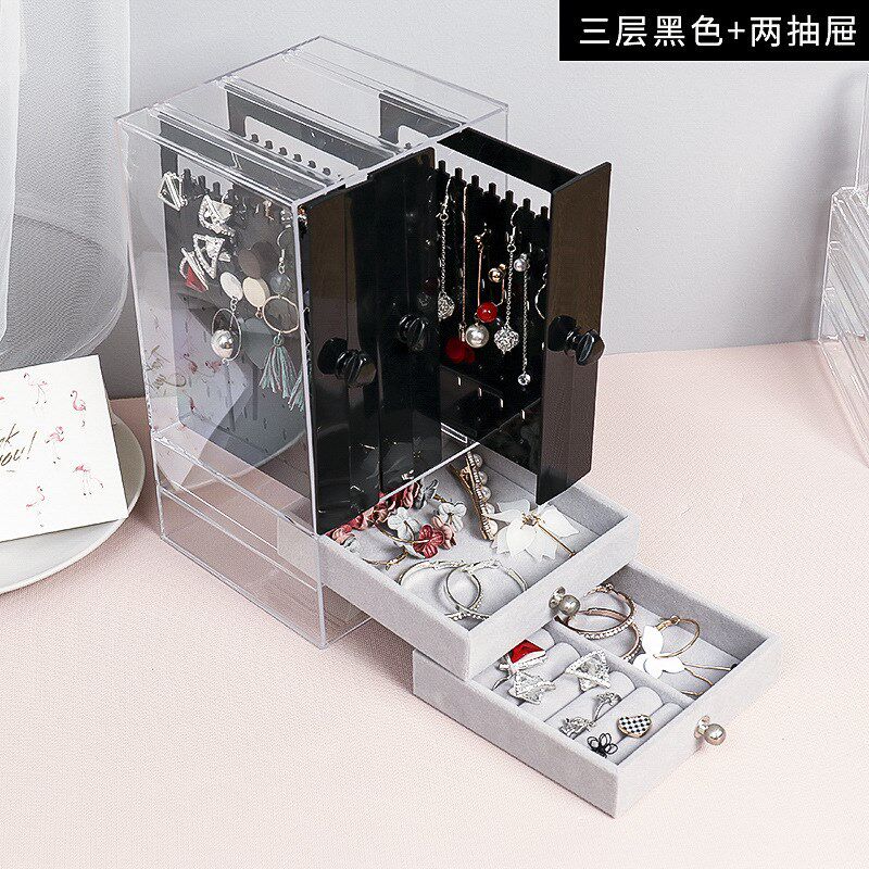 现货速发耳钉整理首饰项链盒子亚克力耳饰饰品防尘挂架日式透明耳