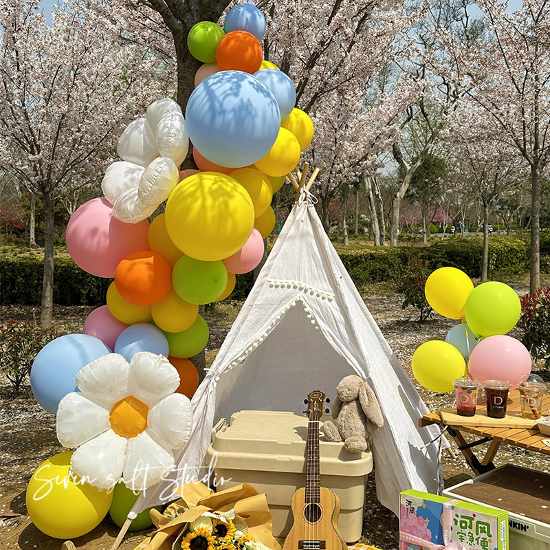 现货速发气球链生日派对场景布置雏菊花朵户外露营野餐氛围背景布